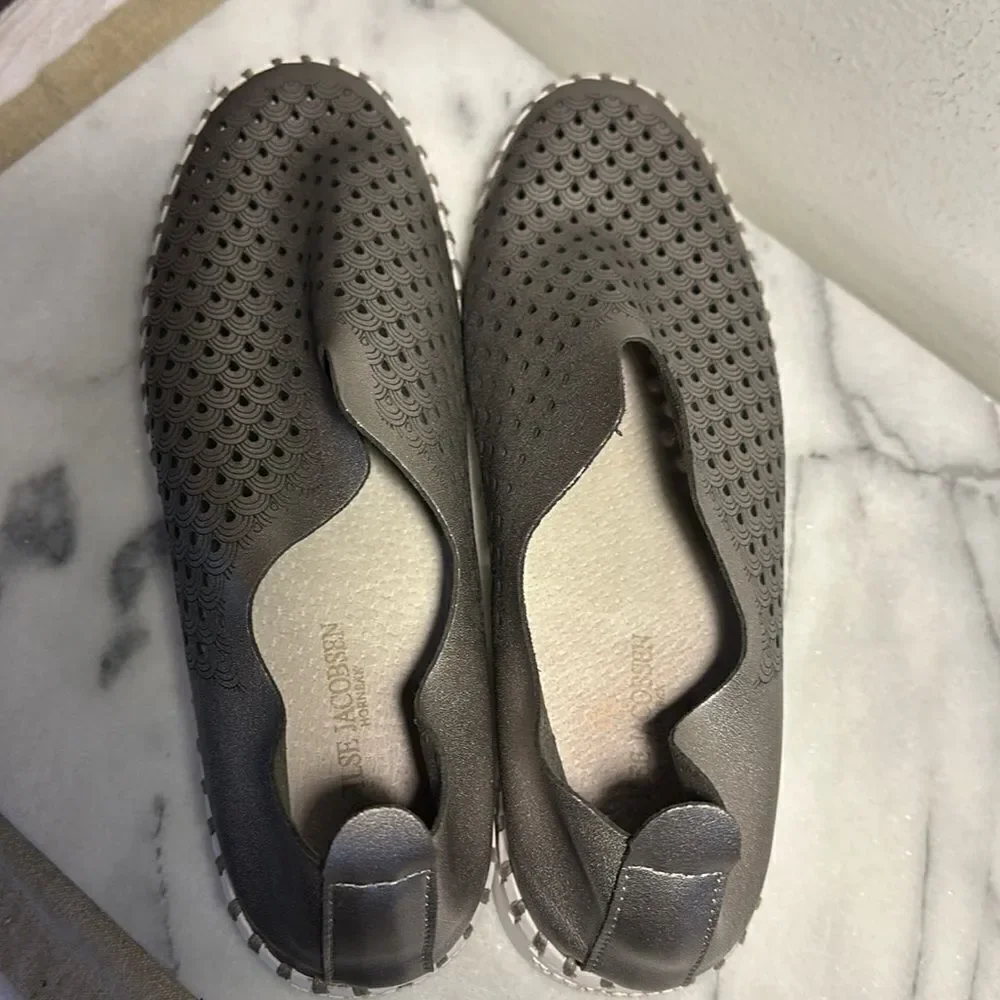 Ilse Jacobsen Metallic silver bullet  Perforated Leather Tulip Slip On Sneakers
